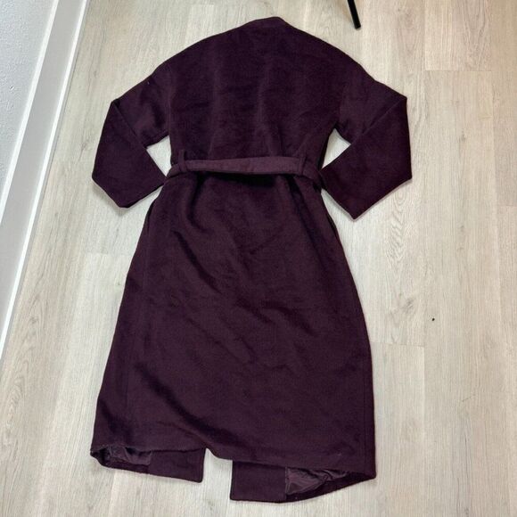 ASTR The Label Wool Blend Coat Size Large Purple Collarless Pockets Tie Waist - Picture 4 of 5